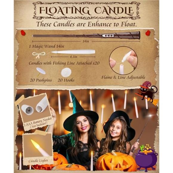 Halloween Floating Candles LED Magic Wand Battery Operated Party Indoor Decor - Picture 2 of 7